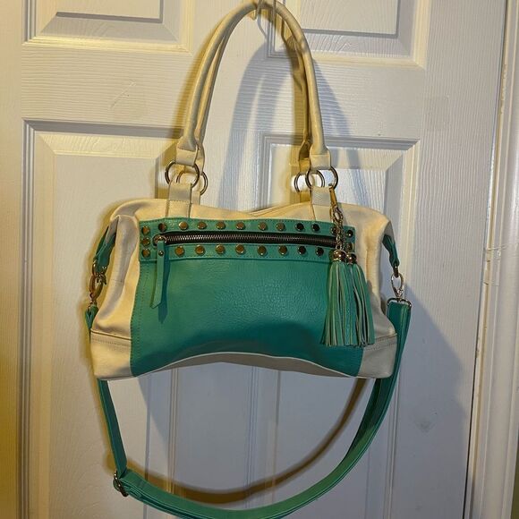 Revolution Couture synthetic leather Teal &Cream Handbag shoulder/crossbody.bag. - Picture 1 of 12